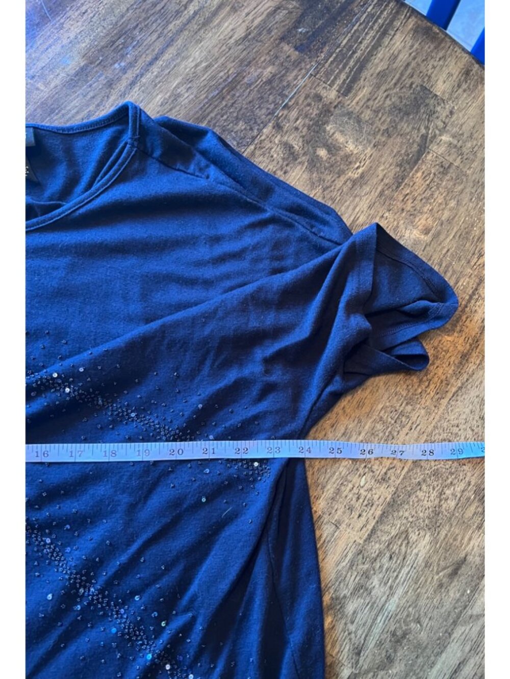 Lane Bryant Navy Blue Short Sleeve Sequin Embellished Blouse Knit Shirt Top 22 2 - Picture 4 of 5